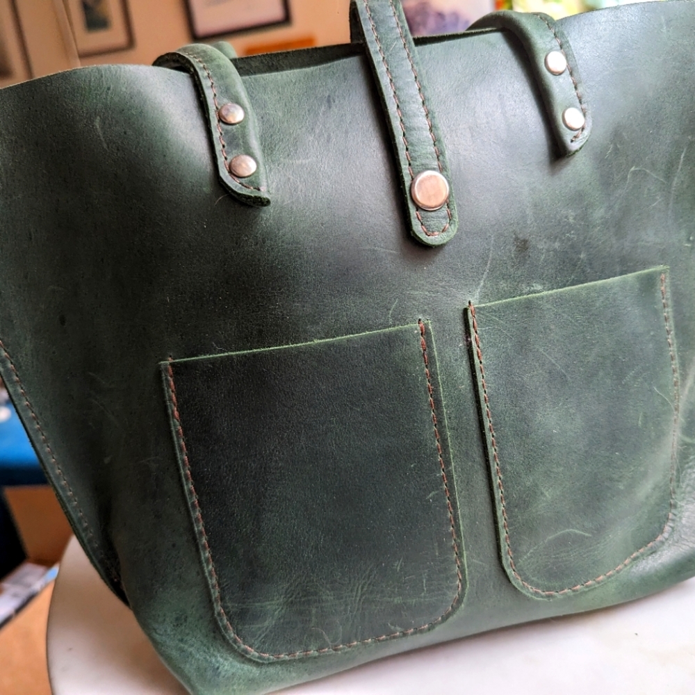 genuine leather tote in green